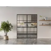 Vente-unique Versenkbare Doppelschiebetür - Aluminium und klares gehärtetes Glas - 2 x H 205 x B 63 cm - SINCA II