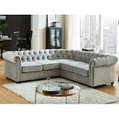 Vente-unique CHESTERFIELD, Ecksofa, Wohnzimmer, Hellgrau, 5 Sitz(e), Hellgrau, 600 kg