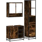 vidaXL 3-tlg. Badmöbel-Set Räuchereiche Holzwerkstoff