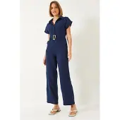 Bianco Langer Popeline-Jumpsuit mit Hemdkragen und Knopfverschluss