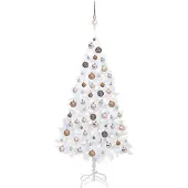 vidaXL Eleganten-Stil Künstlicher Weihnachtsbaum mit Beleuchtung & Kugeln Weiß 150 cm DE91892