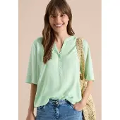 Cecil Kurzarmbluse Mit Split Neck und Streifen