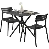 CLP Gartenmöbel-Set Vela mit 2 Stapelstühlen und quadratischen Esstisch 72x72 cm schwarz