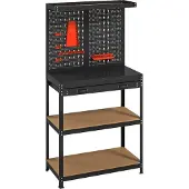 Northio Werkbank mit Lochwand, Haken, Schublade, 2 Ablagen, Schwarz