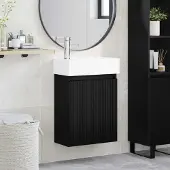 vidaXL Möbel Badezimmer Waschtischunterschrank mit Wasserhahn Schwarz - Badspiegel CC2768
