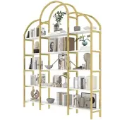 MODFU Regal Metall & MDF Gold-Weiß 170x26x190 cm, 5 Ebenen mit wolkenförmigem Dekor