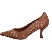 Marc Ellis Damenschuhe mit Absatz aus echtem schwarzen Leder, verziert mit goldenen Nieten