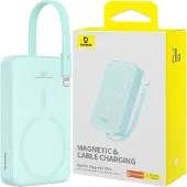 Baseus Magnetic Mini - Powerbank 10000 mAh 20 W USB-C mit kabellosem MagSafe-Laden und Lightning-Kabel (mintblau)