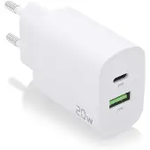 Aisens Ladegerät, 20 W, 1 x USB-C PD3.0, 1 x USB-A QC3.0, Weiß