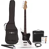 Gear4Music Seattle Bassgitarre Weiß mit 15-Watt-Verstärkerpaket