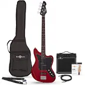 Gear4Music Seattle-Bassgitarre Red Wine mit 15W Verstärkerpaket