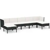 vidaXL 7-tlg. Garten-Lounge-Set mit Auflagen Poly Rattan Schwarz