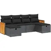 vidaXL 6-tlg. Garten-Sofagarnitur mit Kissen Schwarz Poly Rattan
