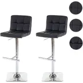 Mendler 2er-Set Barhocker Kavala, Barstuhl Tresenhocker, mit Lehne drehbar Kunstleder schwarz, Chromfuß