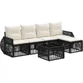 vidaXL Gartensofa-set 6 pcs Schwarz und Cremeweiß Poly-Rattan