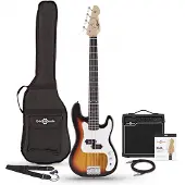 Gear4Music LA-Bassgitarre 3/4 Sunburst im Paket mit 15-Watt-Verstärker