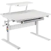 Ergo ER-483 Ergonomischer Kinderschreibtisch mit Höhenverstellung und Neigungsverstellung bis zu 40 Grad, Zusätzliche Ablage mit Buchhalterung, Kinder-Schultisch bis 40kg Schublade Taschenhaken