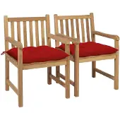 Syfax Gartenstühle 2 Stk. mit Roten Kissen Massivholz Teak