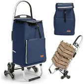 Sekey 50L Aluminium Einkaufstrolley Klappbar Treppensteiger mit Kühlfach Blau