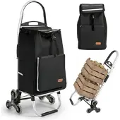 Sekey 50L Aluminium Einkaufstrolley Klappbar Treppensteiger mit Kühlfach Schwarz