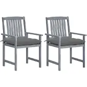 vidaXL Schlichtes Gartenstühle mit Kissen 2 Stk. Grau Massivholz Akazie - 1808467