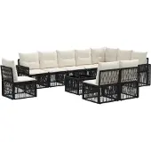 vidaXL Gartensofa-set 11 pcs Schwarz und Cremeweiß Poly-Rattan