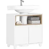 SoBuy BZR148-W Waschbeckenunterschrank mit 2 Türen und 1 Fach Badezimmerschrank mit offenen Fächern Waschtisch Unterschrank Weiß BHT ca. 60x61x30cm