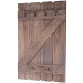 BERLINLODGE Wandgarderobe | HxBxT 91x60x10cm | 6 Haken | Braun shabby | Garderobe Garderobenpaneel