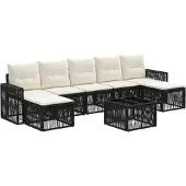 vidaXL Gartensofa-set 8 pcs Schwarz und Cremeweiß Poly-Rattan