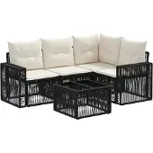 vidaXL Gartensofa-set 5 pcs Schwarz und Cremeweiß Poly-Rattan