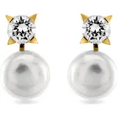 Luxenter Sterling Silber 925 Ohrringe mit weißer Perle in 18K Gelbgold - Essential