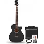 Gear4Music Elektroakustische Bassgitarre schwarz 35W Bassverstärker & Zubehörpaket