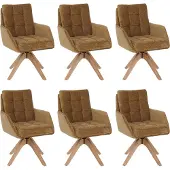 Mendler 6er-Set Esszimmerstuhl MCW-Q36, Küchenstuhl Stuhl, drehbar Stoff Chenille (680g/m²) Holz MVG senfgelb