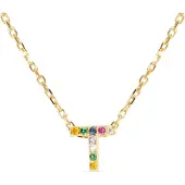 Luxenter Halskette aus 925er Sterlingsilber mit mehrfarbigen Zirkonias in 18K Gelbgold - Alphabet