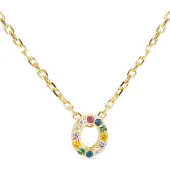 Luxenter Halskette aus 925er Sterlingsilber mit mehrfarbigen Zirkonias in 18K Gelbgold - Alphabet