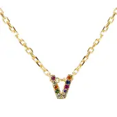 Luxenter Halskette aus 925er Sterlingsilber mit mehrfarbigen Zirkonias in 18K Gelbgold - Alphabet
