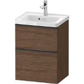 Duravit D-Neo Waschtischunterbau wandhängend, 484x625x372mm, 1 Auszug, 1 Schubkasten, mit Griff Diamantschwarz, DE43500BD210000, Farbe: Nussbaum Dunkel Matt Dekor