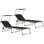 Furnicato Klappbare Sonnenliegen Mit Dach 2 Stk Alu Textilene Schwarz