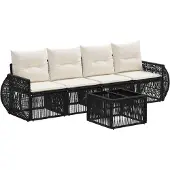 vidaXL Gartensofa-set 5 pcs Schwarz und Cremeweiß Poly-Rattan
