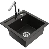 Mexen Vito 1-Becken-Granit-Spüle mit Mischbatterie Flora, Schwarz/Gold metallisch - 6503-75-670401-00
