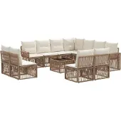vidaXL Gartensofa-set 12 Stk. Beige und Cremeweiß Poly-Rattan