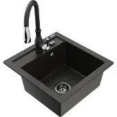 Mexen Vito 1-Becken-Granit-Spüle mit Mischbatterie Savita, Schwarz/Gold metallisch - 6503-75-672601-70-B