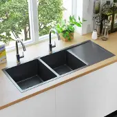 PUEAZU Handgefertigte Küchenspüle Schwarz Edelstahl - Spülen &4956