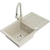 Mexen Pablo 1 Becken-Granitspüle mit Abtropffläche und Mischbatterie Elia, Beige - 6510-69-670101-69
