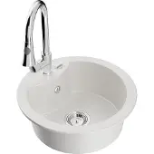Mexen Diego 1-Becken-Granit-Spüle mit Mischbatterie Elia, Weiß - 6512-20-670101-00