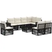 vidaXL Gartensofa-set 9 pcs Schwarz und Cremeweiß Poly-Rattan