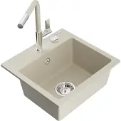 Mexen Milo 1-Becken-Granitspüle mit Mischbatterie Flora, Beige - 6505-69-670401-09