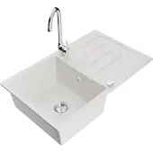 Mexen Bruno 1 Becken-Granitspüle mit Abtropffläche und Mischbatterie Telma, Weiß - 6513-20-670200-00