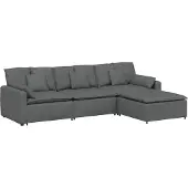 Syfax Modulares Sofa mit Fußhocker und Kissen Dunkelgrau