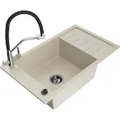 Mexen Elias 1 Becken-Granitspüle mit Abtropffläche und Mischbatterie Duo, Beige - 6511-69-671701-07-B
